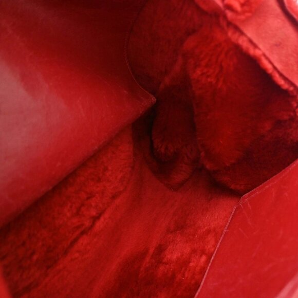 CHANEL CC Logo Hand Tote Bag Suede Shearling Fur Red GHW France 86KA838 - Picture 11 of 15